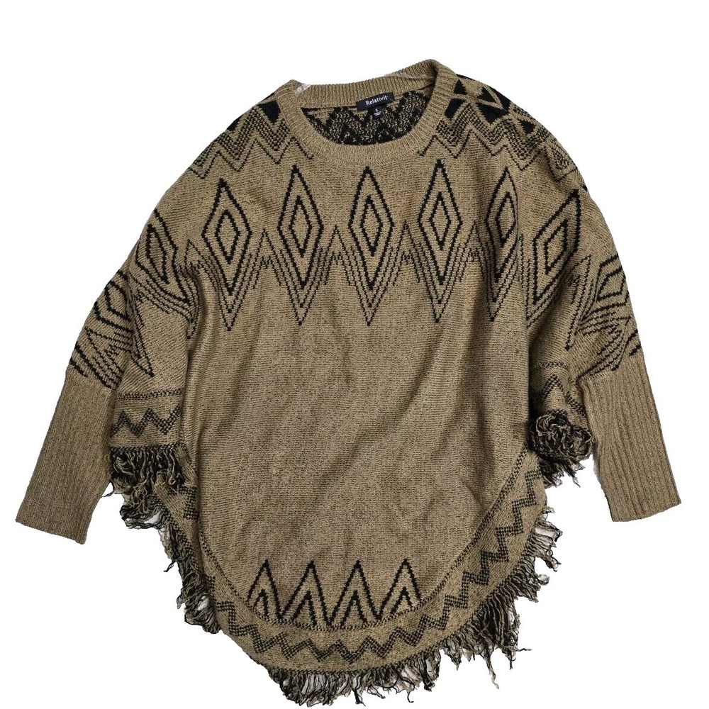 Relativity Brown & Black Poncho Sweater Size S